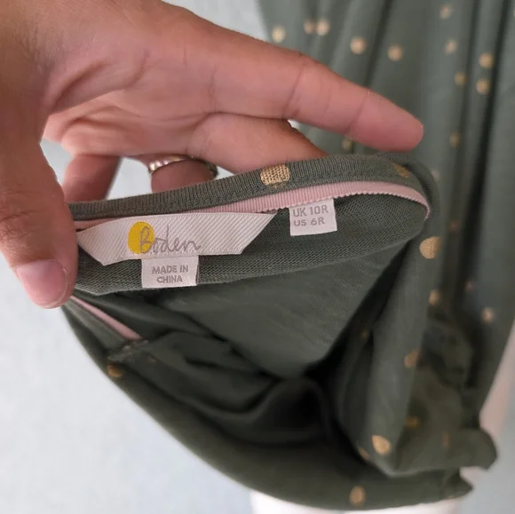 BODEN Faye Jersey T-Shirt Dress‎ Size 6reg  polka Dot Alder Gold Foil - Picture 6 of 8
